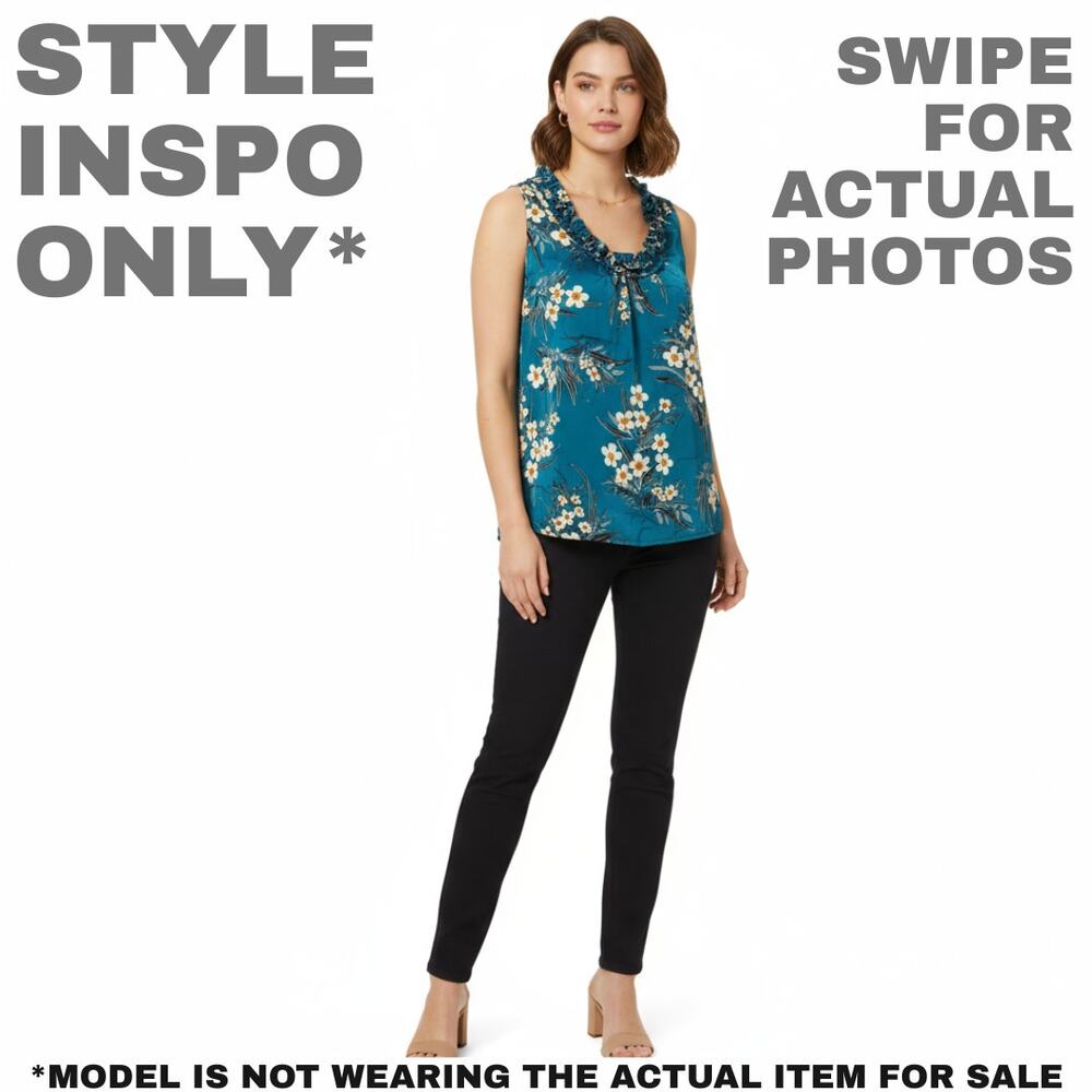 NWT Elementz Large Blue/Green/Teal Floral Ruffle Neck Blouse [0059] - Picture 2 of 7